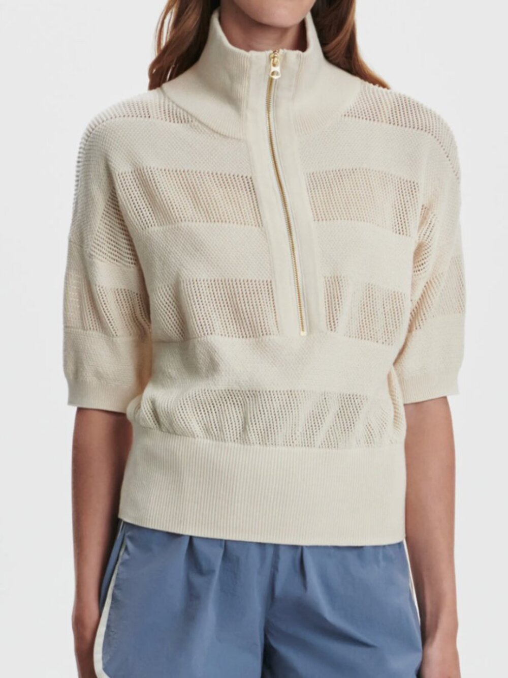 VARLEY Mesh Stripe Half Zip Top Ivory/Creme